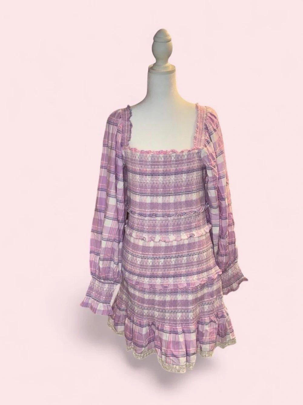 LoveShackFancy Lavender Plaid Smocked Ruffle Dress